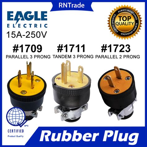 EAGLE ELECTRIC Rubber Plug Male Plug With Cord Clamp 15A 125V 250V