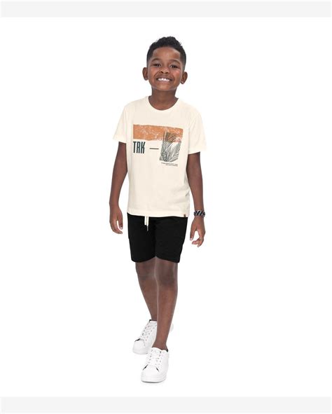 Riachuelo Conjunto Infantil Camiseta Bermuda Trick Nick Bege