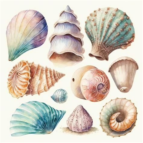 Premium Photo Watercolor Sea Shells Clipart Set Hand Drawn Illustration