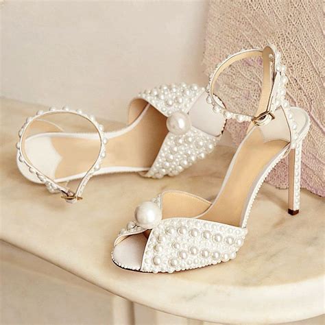 Newest White Pearls Decorated Sandal Shoes For Wedding Peep Toe Fahion