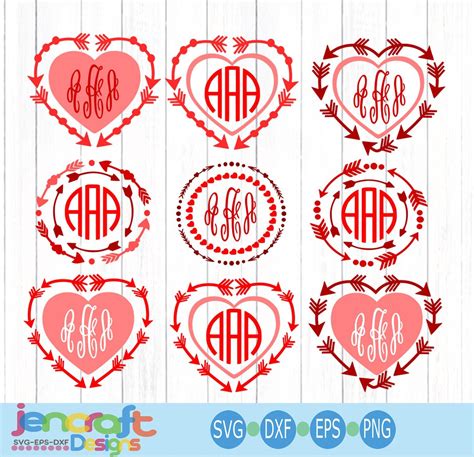 Valentine Svg Heart Arrow Monogram Frame Svg Bundle Svg Eps Etsy