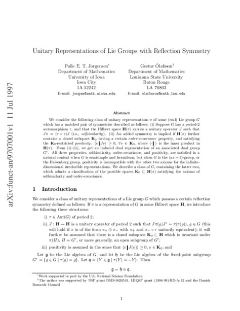 Pdf Unitary Representations Of Lie Groups With Reflection Symmetry