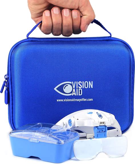 VISION AID Loupe avec lumière LED 5 lentilles bandeau étui mains libres