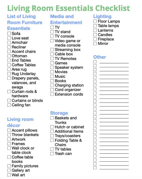 Living Room Essentials Checklist Essential For A Living Room Items