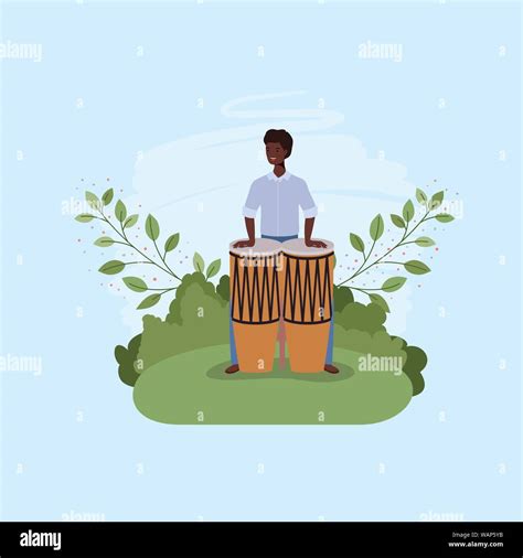 Afro Man Playing Bongos Character Stock Vector Image And Art Alamy