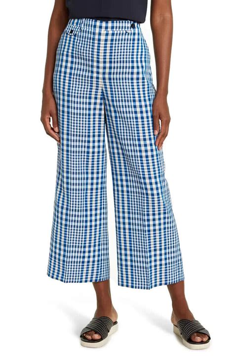 Theory Nadeema Womens Pants Size 2 Blue Dillion Plaid Wide Leg Crop