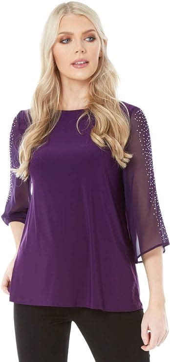 Roman Originals Women Embellished Chiffon Sleeve Top Ladies Evening