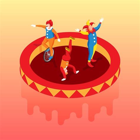 Premium Vector Clowns Performing On Circus Stage Riding Unicycle