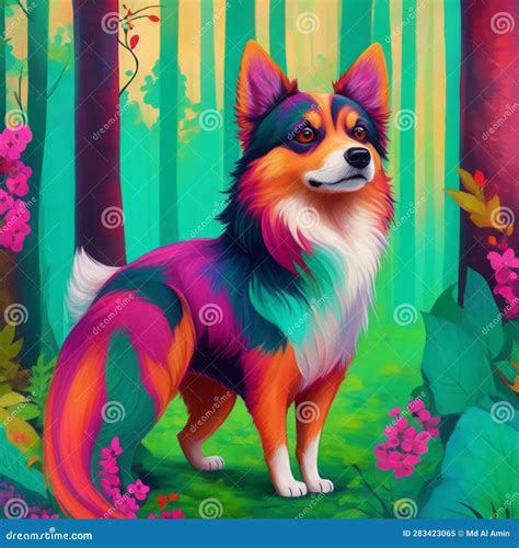 Colorful Dog Portrait in Green Grass. Stock Illustration - Illustration of outdoor, nature ...