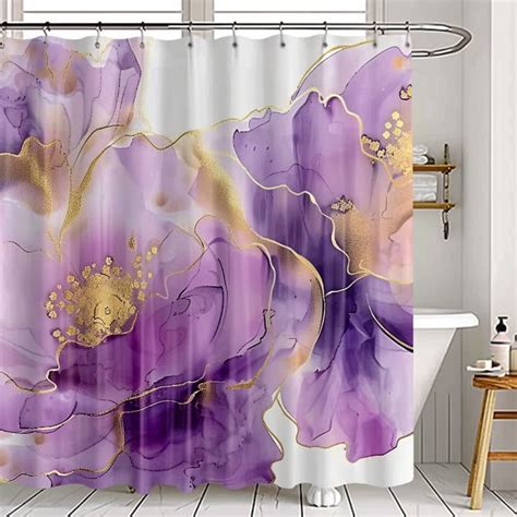 Stunning Purple And Gold Floral Watercolor Shower Curtain Abstract