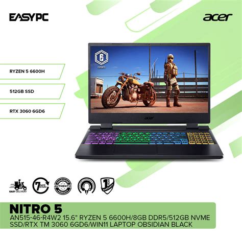 Acer Nitro 5 An515 46 R4w2 15 6 Ryzen 5 6600h Win11 Laptop Obsidian B Easypc