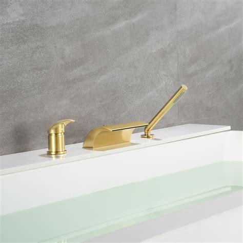 Sumerain Brushed Gold Roman Tub Faucet With Hand Shower Waterfall Spo Overstock