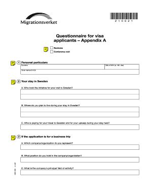 Fillable Online Questionnaire For Visa Applicants Appendix A