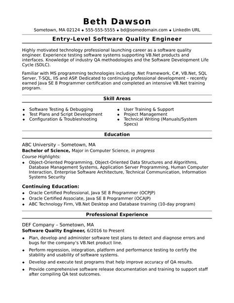 Computer Science Entry Level Software Engineer Resume Freeware Base