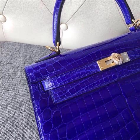 Abu Dhabi Hermes Kelly 25cm Crocodile shiny 7T Blue eletric 电光蓝 Hermès