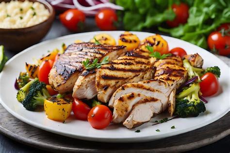 Premium Ai Image Grilled Chicken Fillet And Vegetables