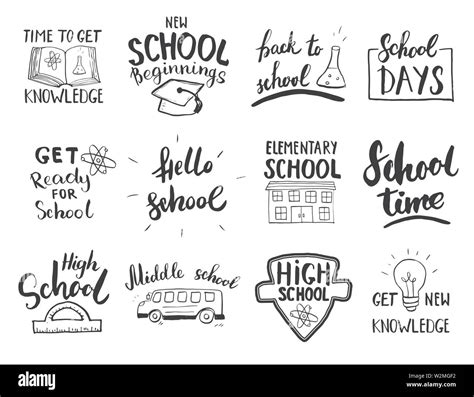 Back To School Calligraphic Letterings Set Typographic Design