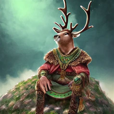 A Small Reindeer King Sitting On A Green Throne In Stable Diffusion