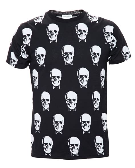 Saint Laurent Skull Print Cotton Jersey T Shirt In Black White Black