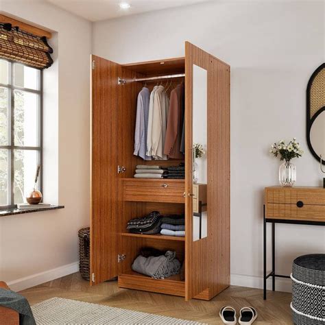 Furnifix Gingham Door Wardrobe With Drawer Mirror And Hanging Space