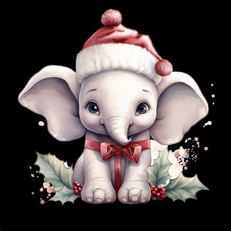 Set of Christmas Elephant Clipart High Quality , T-shrit, Merry Christmas, Digital Download ...