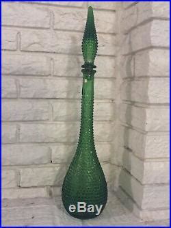 Vtg MID Century Empoli Glass Decanter Diamond Cut Green Genie Bottle