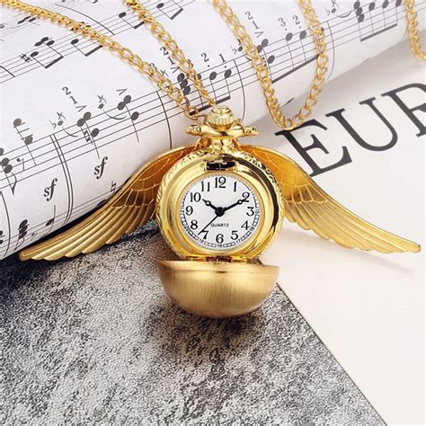 Golden Snitch Alarm Clock Biangfei Antique Golden Angel Wing Quartz Pocket Watch Charming