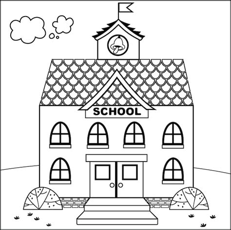 Premium Vector | Black and white cartoon school building vector ...