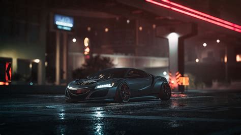 Wallpaper Car Sportscar Gray Night Asphalt Wet Hd Picture Image