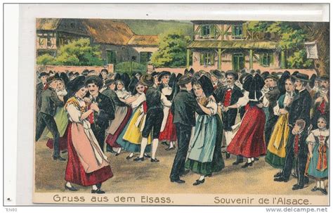 SOUVENIR D ALSACE Alsaciens et Alsaciennes dansant carte gauffrée