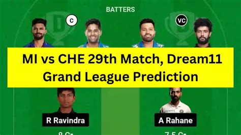 IPL 2024 29th Match MI Vs CHE Dream11 Grand League GL