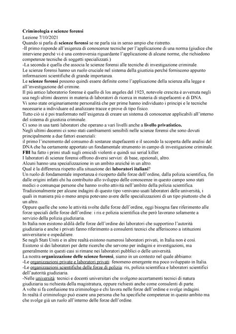 Appunti Criminologia Criminologia E Scienze Forensi Lezione 7 10