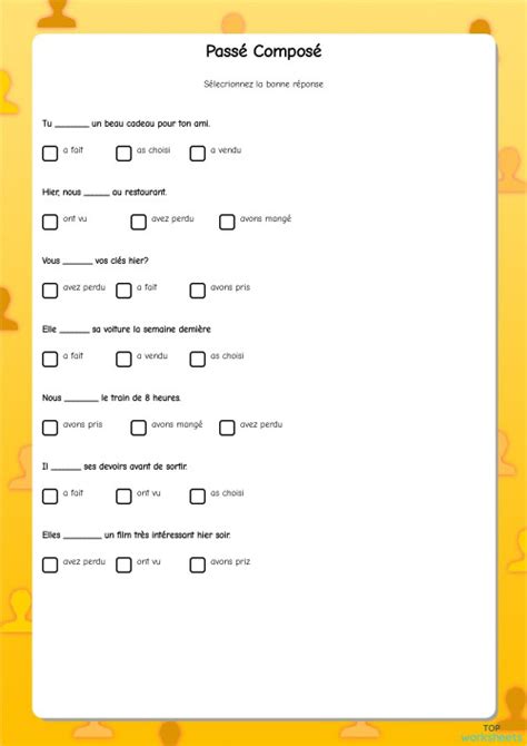 Passé Composé Fiche Interactive Topworksheets