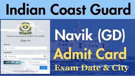 Indian Coast Guard Navik GD Admit Card 2024 Out ICG Exam Date City