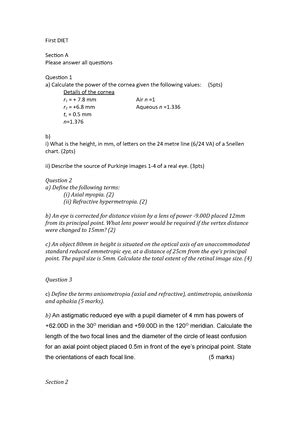 Foundations Of Optics Visual Optics MCQ Questions With Answers MCQ