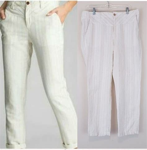 Gap White Linen Pants Gold Stripe Girlfriend Chino Pa Gem