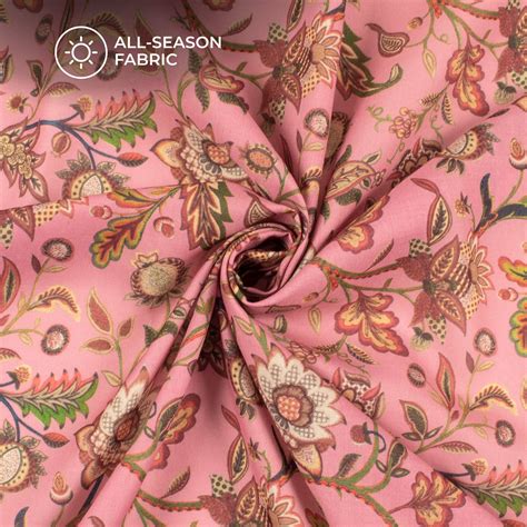 Rose Pink Floral Digital Print Poly Cambric Fabric Fabcurate