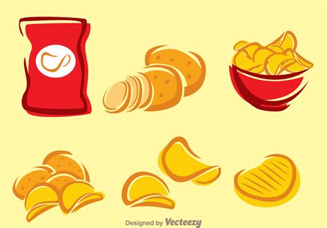 Potato French Fries Crisps Chips Icons S Vector Image