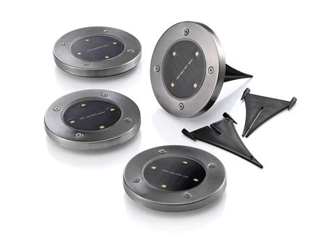 Buy Auraglow Solar Powered Chrome Outdoor Garden Led Ground Deck Decking Lights 4 Pack Online