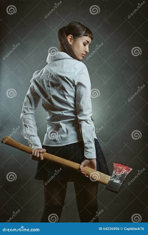 Dangerous Psycho Girl With Axe Stock Photo Image 64226956