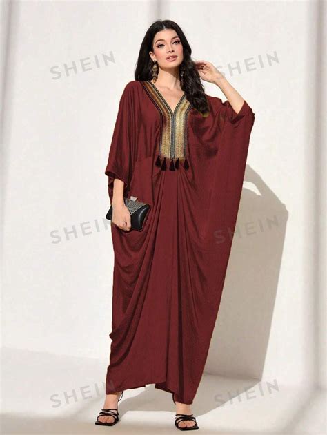 SHEIN Najma Jalabiya Con Manga Estilo Murciélago Ajuste Holgado Y