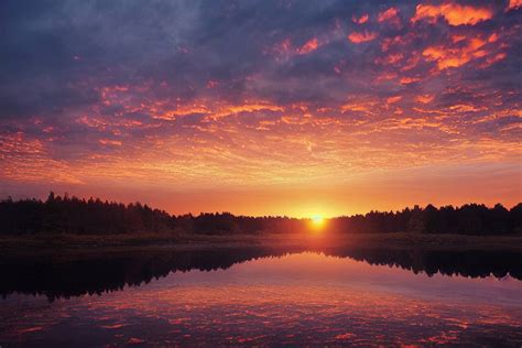 A sunset over a lake