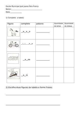 Atividade Alfabetiza O Para Nivel Sil Bico Pdf