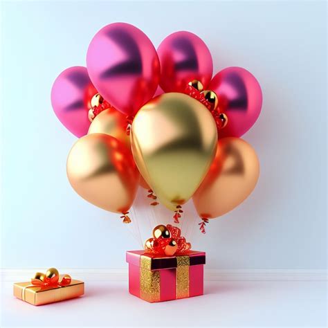 Caja De Regalo Con Globos Foto Premium