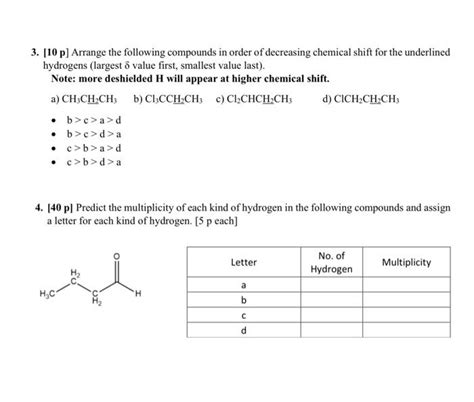 Solved 3 [10 P] Arrange The Following Compounds In Order Of