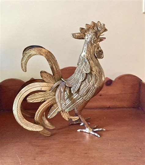 Large Brass Rooster, Vintage Rooster Figurine, 13 Inch Kitchen Decor Rooster Statue, French ...