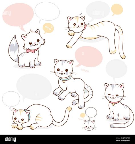 Cartoon Cats With Speech Bubbles Cute Kittens Talking Or Meowing