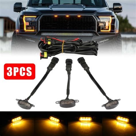 3X Smoked Lens Amber LED Front Grille Running Lights Lamps For Ford F