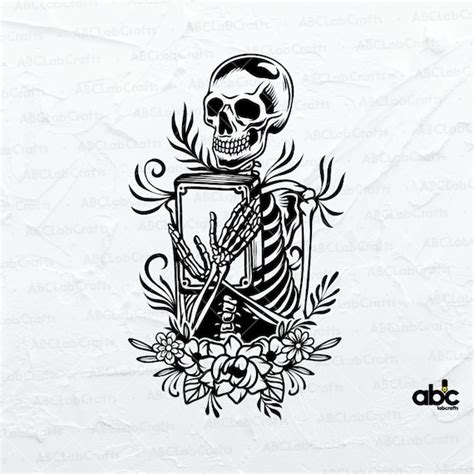 Skeleton Holding Book Svg File Bookish Svg Floral Book Art Etsy