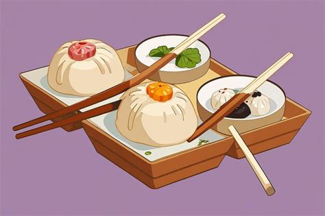 Dim Sum With Chopstick Cartoon Vector Icon Illustration Premium Ai